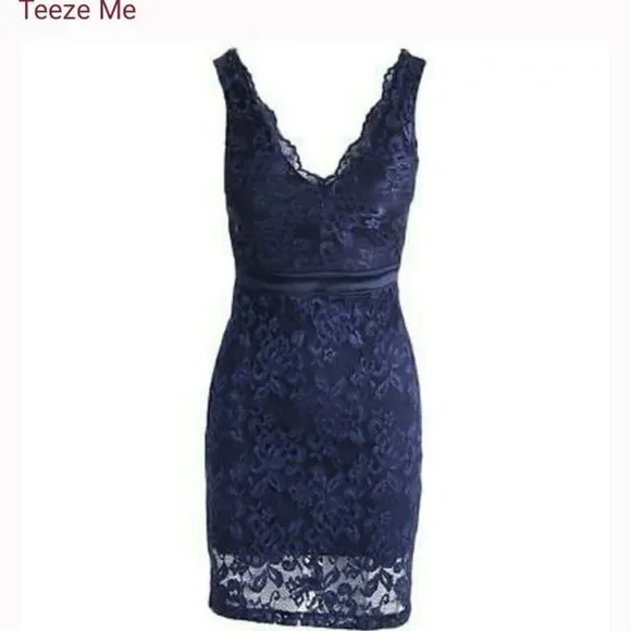 Teeze Me | Dresses | Tweeze Me Navy Blue Lace Mini Dress | Poshmark